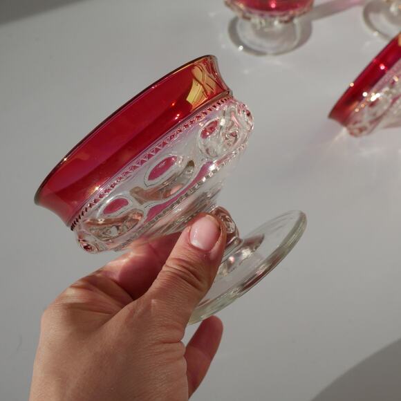 Vintage Ruby Sherbet Glasses Flashed Glass Tiffin, King’ Crown Set of 6 - Picture 7 of 10